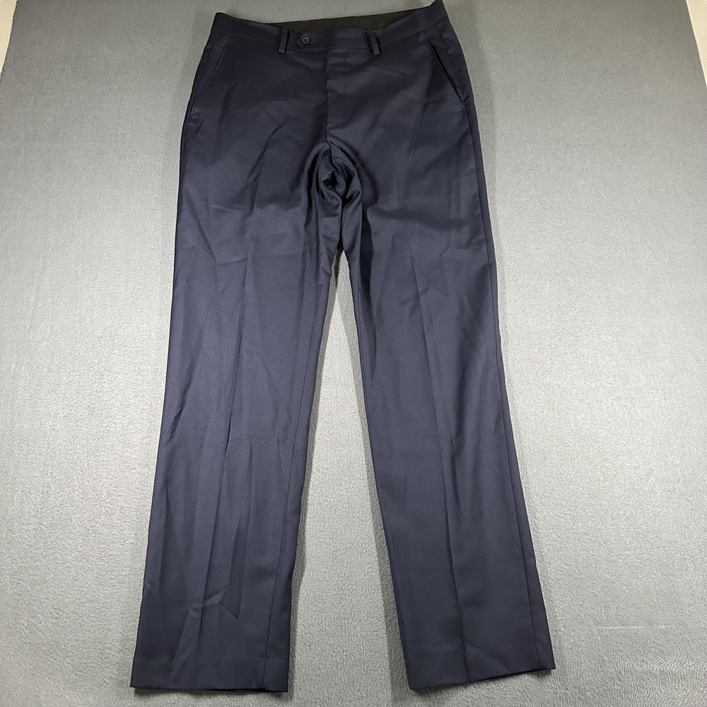 Lauren Ralph Lauren Pants Mens 33x32 Blue Wool Blend Dress Flat Front Stretch